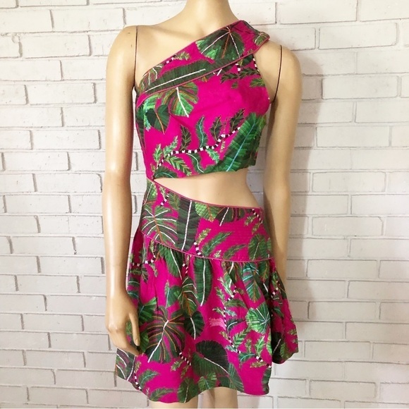 Farm Rio Women’s Pink Leaves Mini Dress - Picture 1 of 10